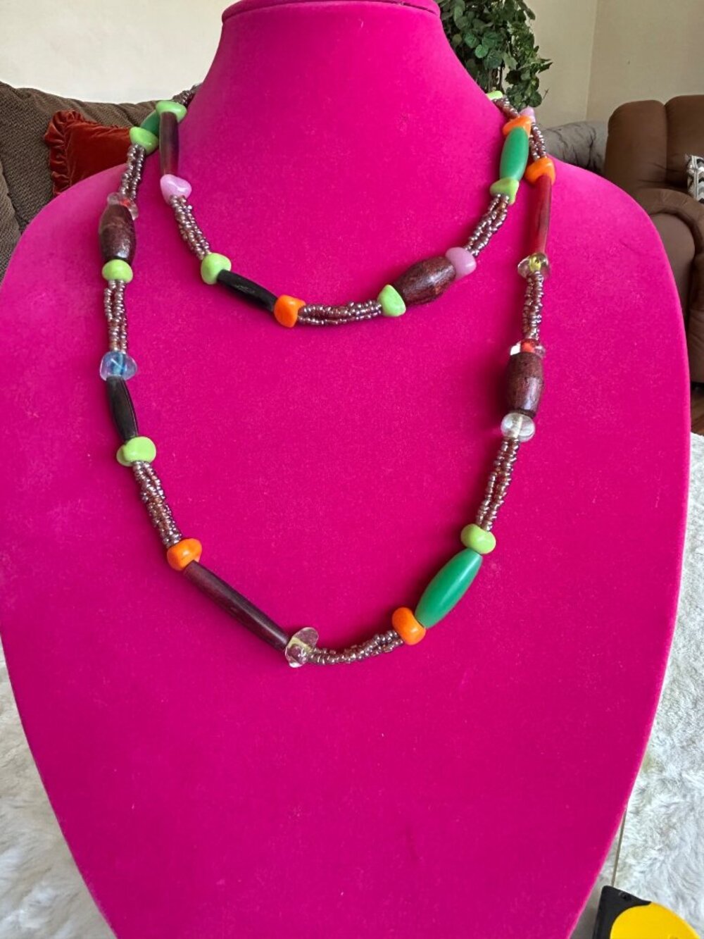 Vintage Long Beaded Necklace Funky Retro 70s Colors Boho Hippie - Picture 2 of 4